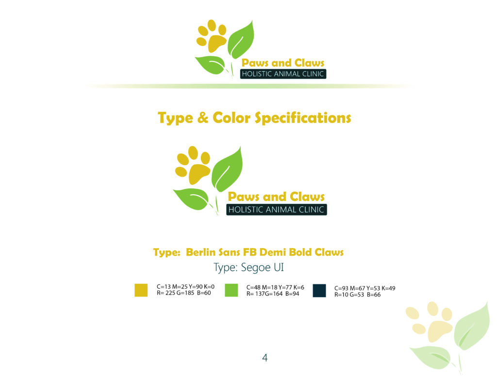 Sample of Brand Guide fonts and colors