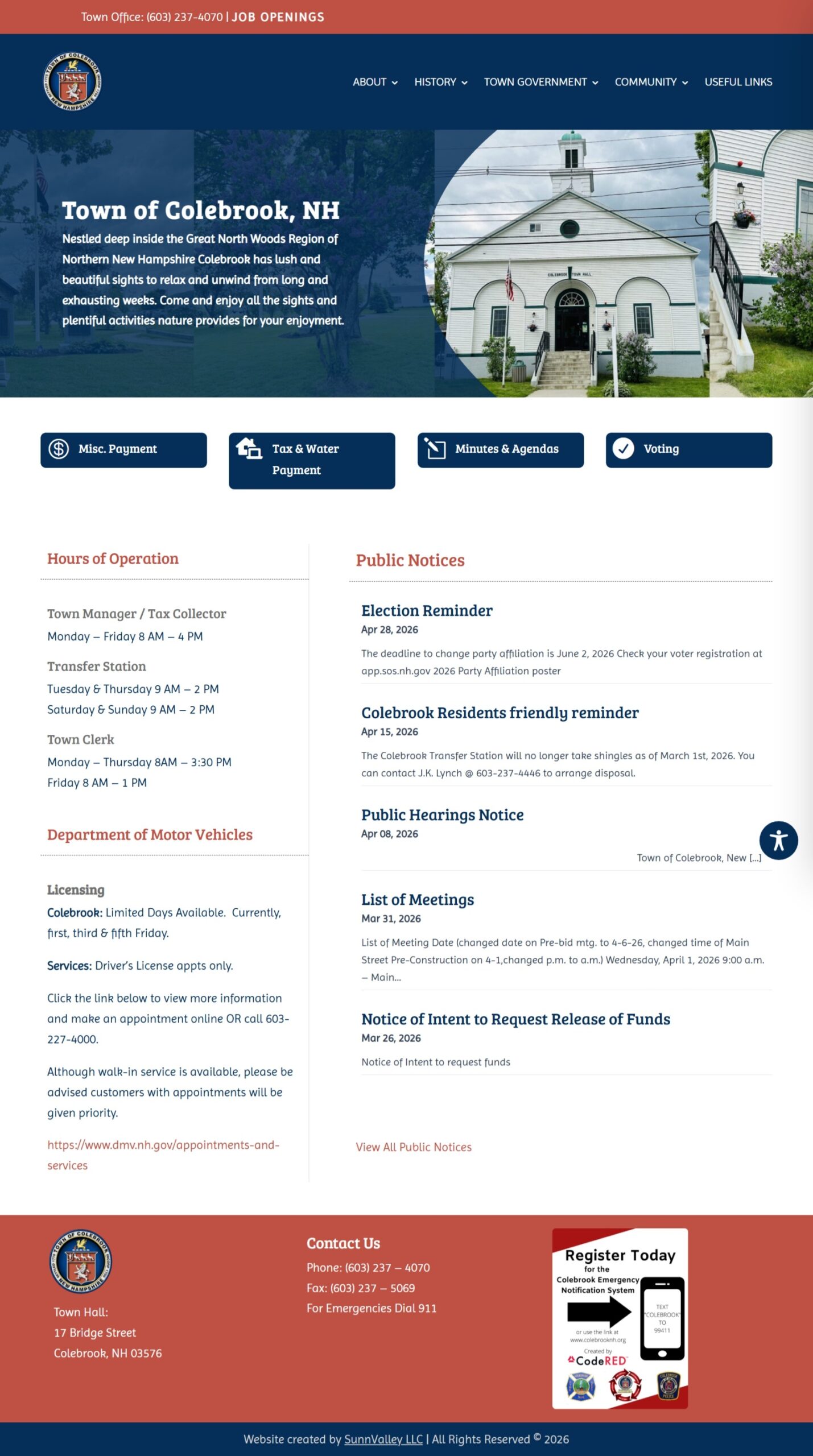 Colebrook NH Town of Colebrook NH New Home Page Design