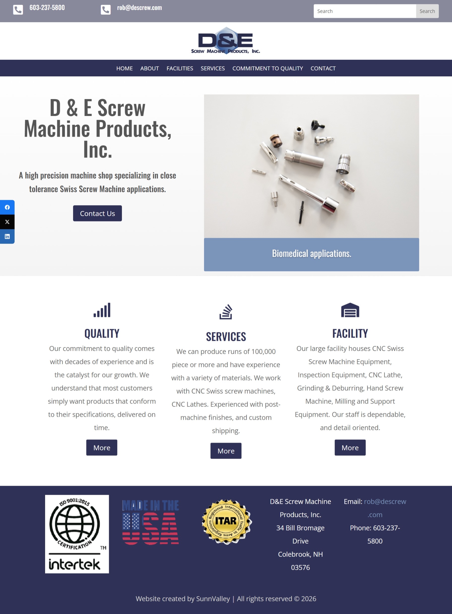 D&E Screw Machine, Colebrook, NH Web Design