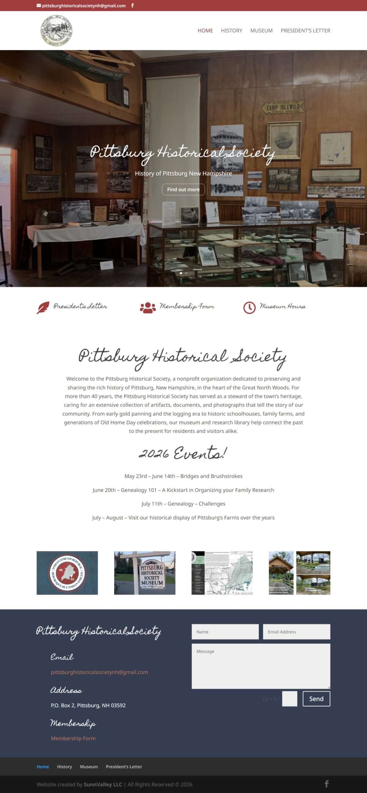 Pioneer Farm Education Center website design by SunnValley LLC, Columbia, NH