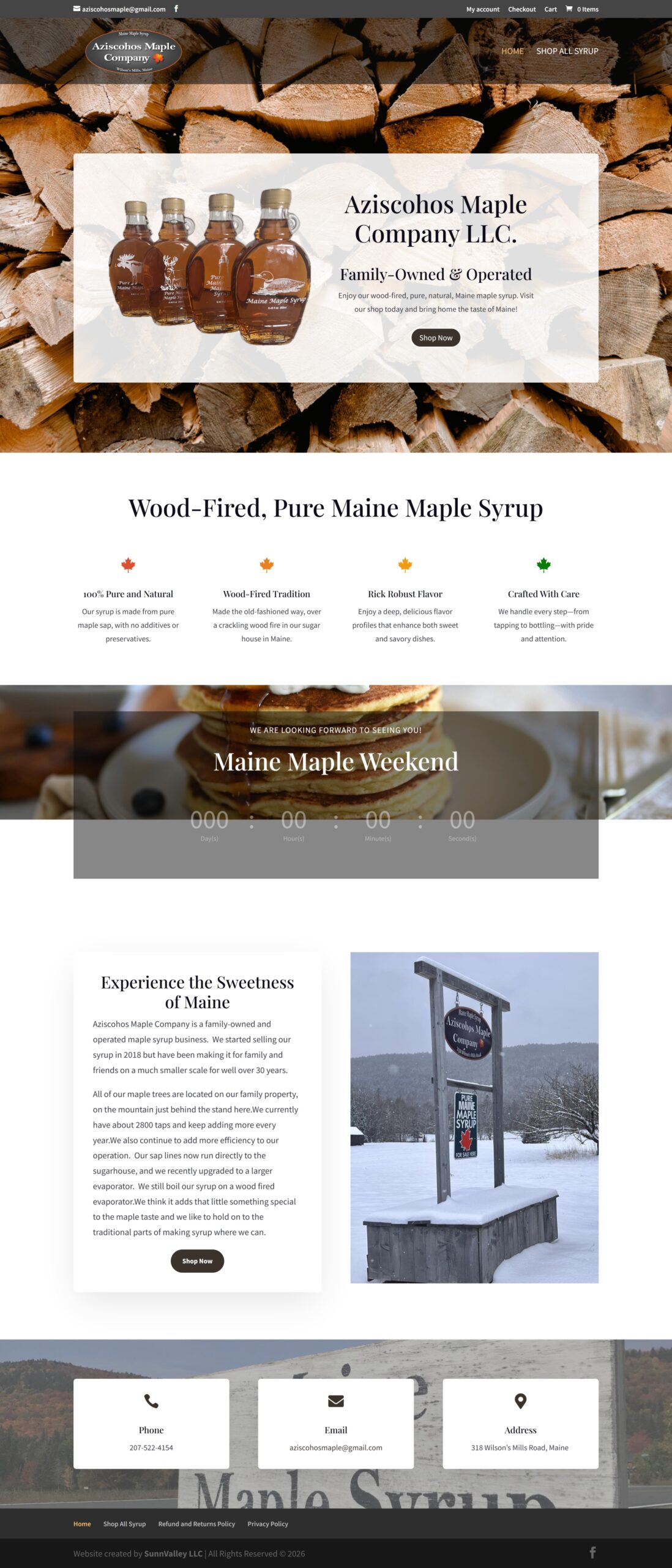 Aziscohos Maple Company LLC Pioneer Farm Education Center website design by SunnValley LLC, Columbia, NH
