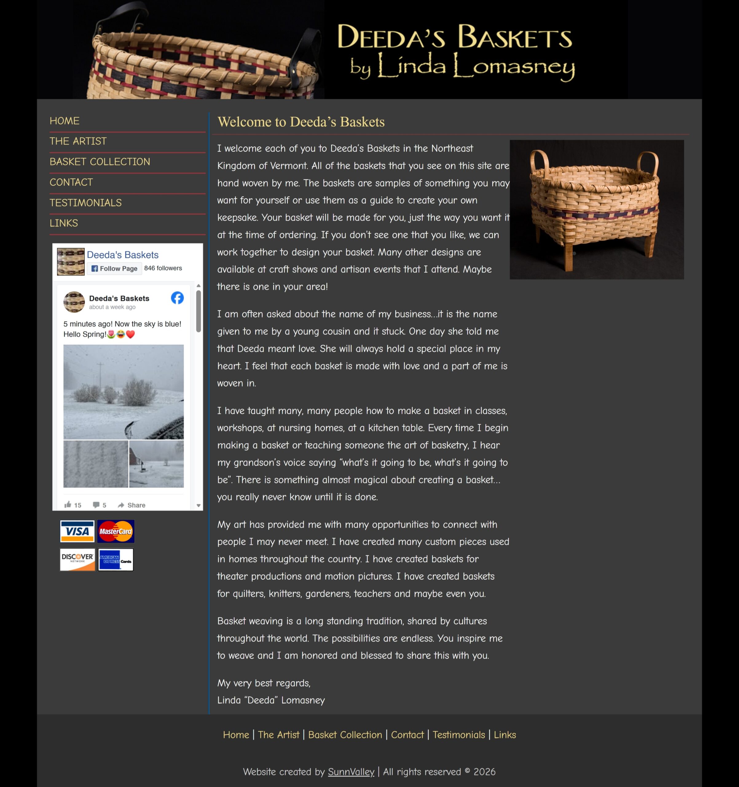 Deeda's Baskets Pioneer Farm Education Center website design by SunnValley LLC, Columbia, NH